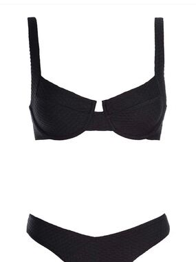 Black Textured Underwire Bikini Top and Bottom - Women's Swim